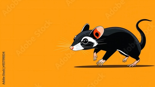 Cartoon Black Mouse Character on Orange Background