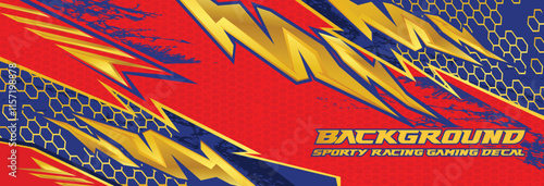 Sporty abstract striking car decal vector illustration design racing thunder element hexagon halftone grunge banner gaming stripes