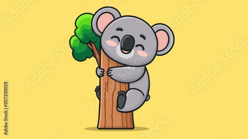 Adorable Koala Climbing Eucalyptus Tree in Lush Forest photo