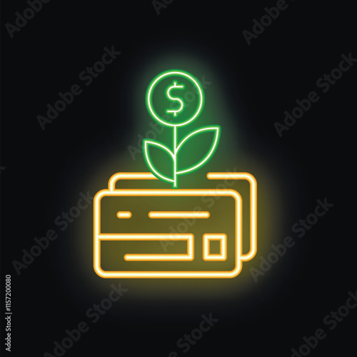 Neon sign representing the concept of passive income and wealth generated by using credit cards