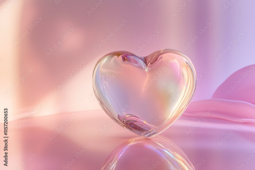 Delicate heart shape glimmers softly against pastel hues, evokin Delicate heart shape glimmers softly against pastel hues, evokin