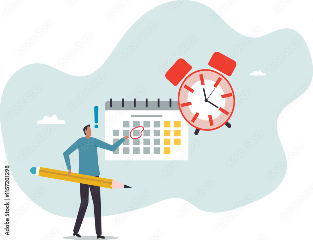 Naklejka premium Important appointment calendar date, reminder or schedule for meeting or event, work deadline or planning for launch date.business concept.flat character.