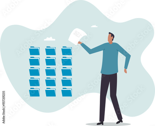 Organize files folder or archive document to be index, administration work, plan or file management, arrange online data or paperwork.business concept.flat character.