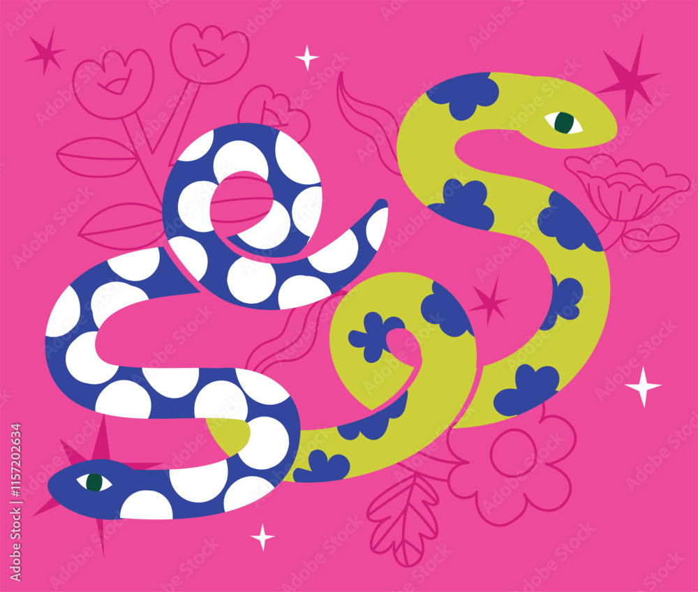 Naklejka premium Vibrant Snake Illustration for Year Celebration Cards with Vibrant Patterns