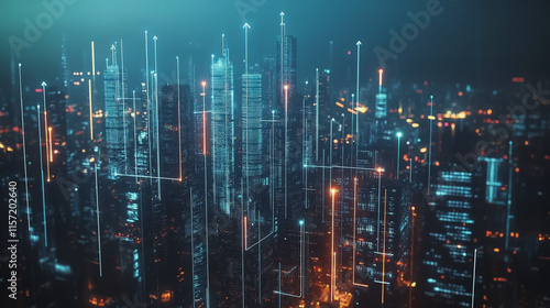 Wallpaper Mural Smart digital Innovation city with connection network reciprocity over the cityscape. of future smart wireless digital city and social media networking systems that connects people with in city Torontodigital.ca