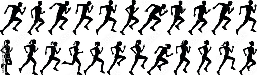 runner silhouette vector set, running man woman sequence, motion, athletic vector illustration, dynamic jog, fitness movement animation, isolated runners on white, exercise illustration, human activit runner silhouette vector set, running man woman sequence, motion, athletic vector illustration, dynamic jog, fitness movement animation, isolated runners on white, exercise illustration, human activit