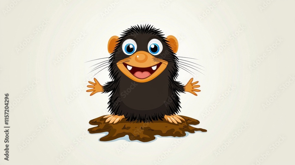 Fototapeta premium Cheerful and Cute Furry Black Monster Character with Big Eyes and Friendly Smile in Digital