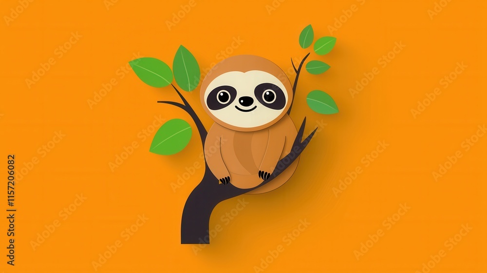 Obraz premium Cute Sloth Hanging on Tree Branch in Tropical Forest