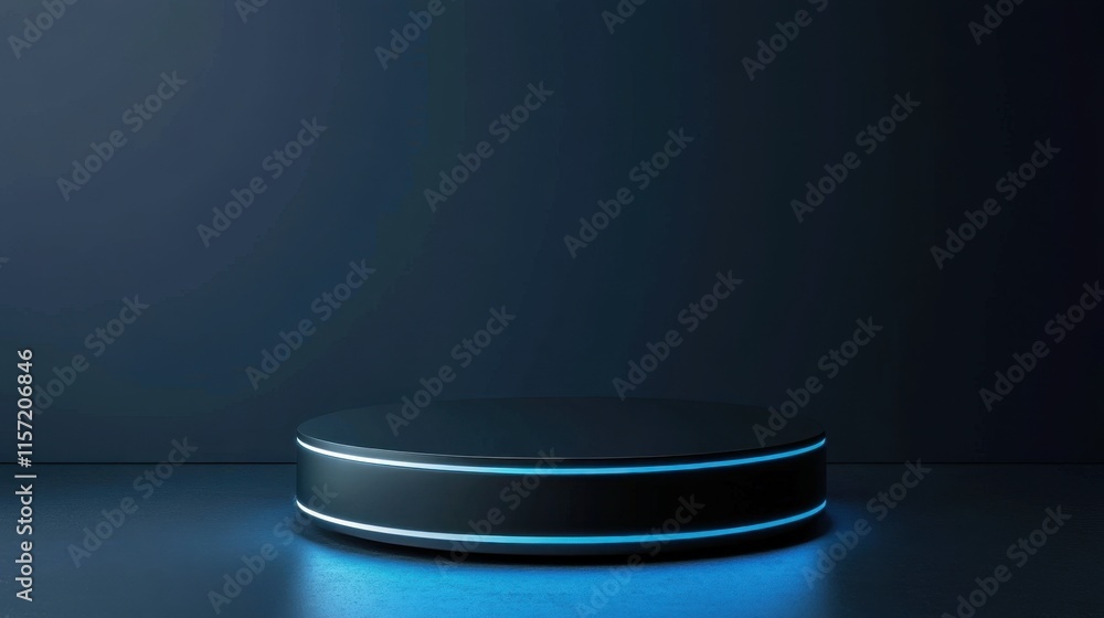 Modern Display Platform with Soft Blue Light and Dark Background Modern Display Platform with Soft Blue Light and Dark Background