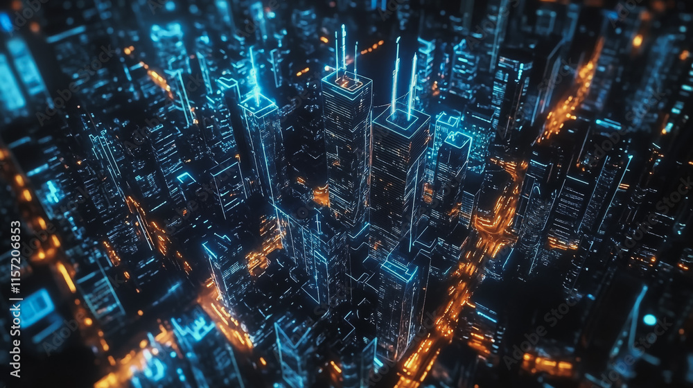 Smart digital Innovation city with connection network reciprocity over the cityscape. of future smart wireless digital city and social media networking systems that connects people with in city Smart digital Innovation city with connection network reciprocity over the cityscape. of future smart wireless digital city and social media networking systems that connects people with in city