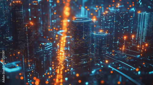 Wallpaper Mural Smart digital Innovation city with connection network reciprocity over the cityscape. of future smart wireless digital city and social media networking systems that connects people with in city Torontodigital.ca