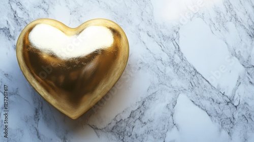 Golden heart on marble surface reflecting light and elegance photo