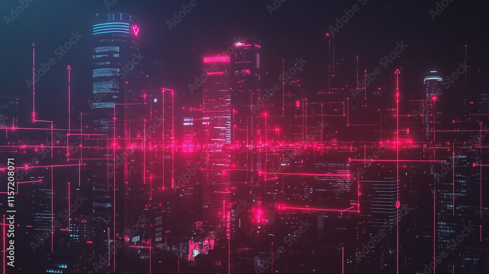 Smart digital Innovation city with connection network reciprocity over the cityscape. of future smart wireless digital city and social media networking systems that connects people with in city Smart digital Innovation city with connection network reciprocity over the cityscape. of future smart wireless digital city and social media networking systems that connects people with in city