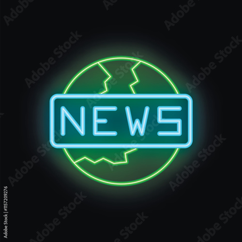 Neon sign showing breaking news on green planet earth background is a concept for global reporting