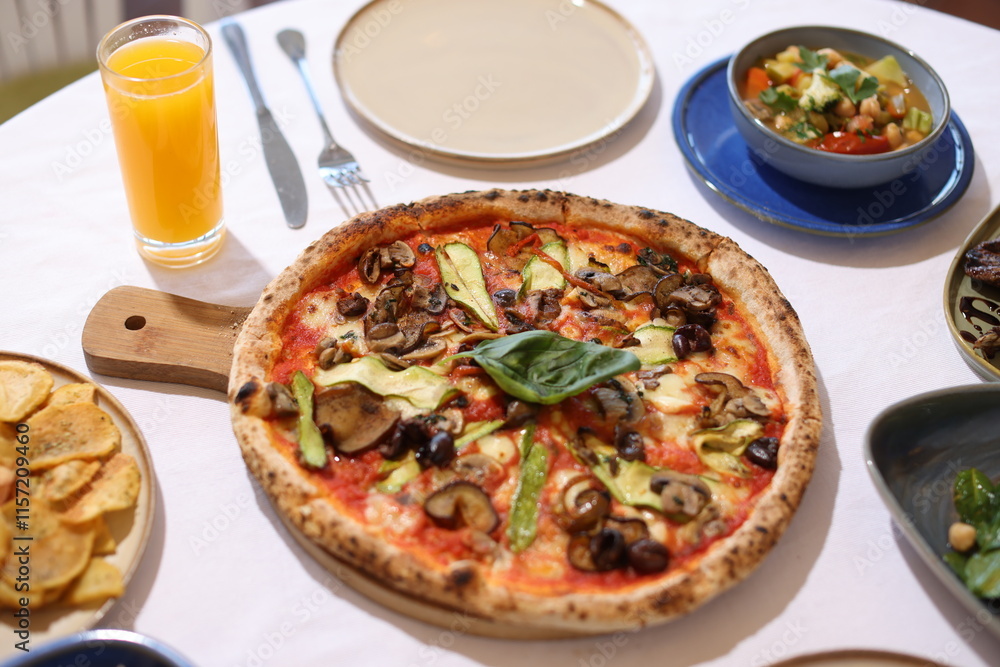 Wood-Fired Vegetable Pizza with Mediterranean Delights Wood-Fired Vegetable Pizza with Mediterranean Delights