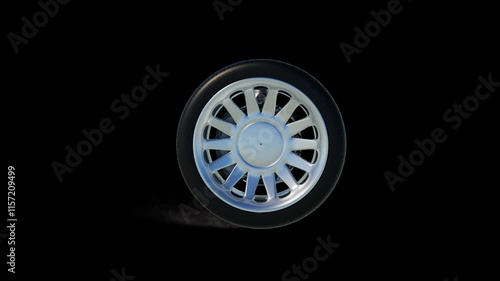 Car wheel speeds up and stops with smoke. 3d animation