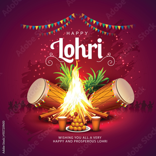 Happy Lohri festival of Punjab India background. abstract vector illustration banner design	