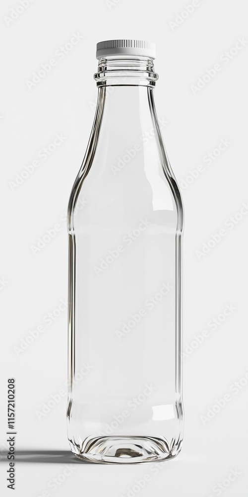 Clear glass bottle with white plastic cap Clear glass bottle with white plastic cap