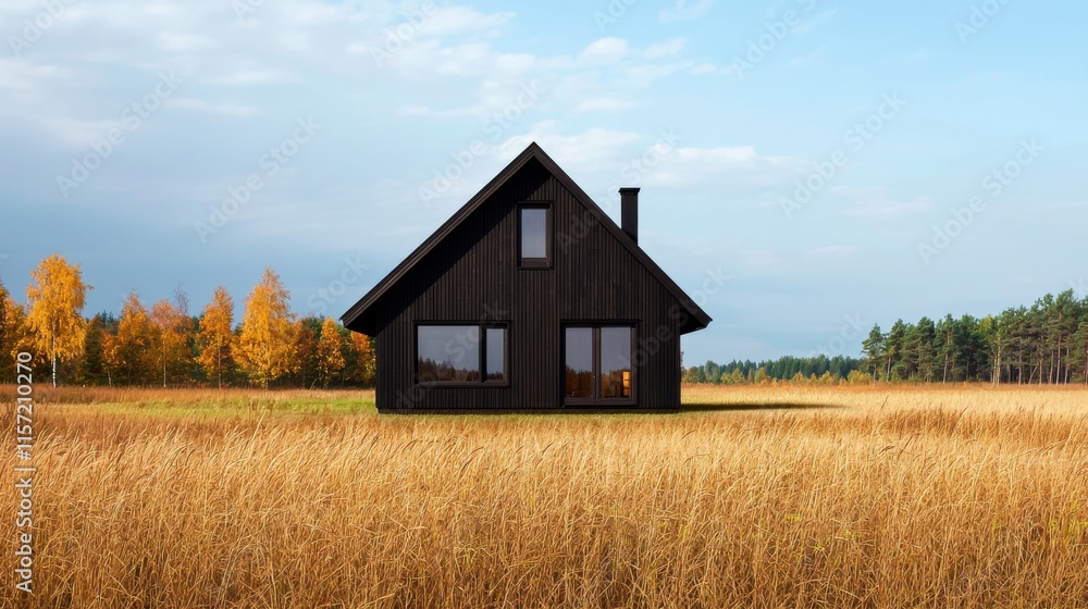 Cozy Wooden Cabin Nestled in Vibrant Autumn Foliage with Scenic Countryside View Cozy Wooden Cabin Nestled in Vibrant Autumn Foliage with Scenic Countryside View