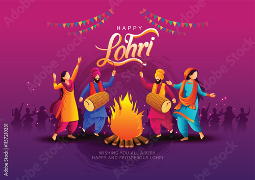 Happy Lohri festival of Punjab India background. abstract vector illustration banner design	