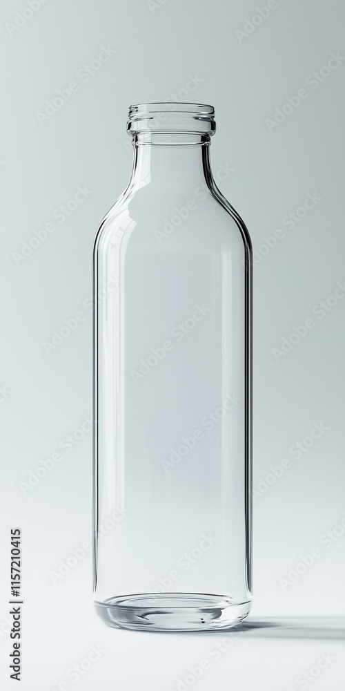 Empty transparent glass bottle with no cap. Empty transparent glass bottle with no cap.