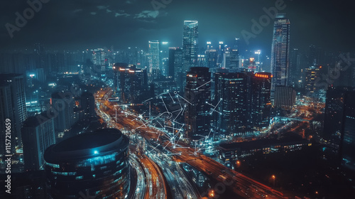 Wallpaper Mural Smart digital Innovation city with connection network reciprocity over the cityscape. of future smart wireless digital city and social media networking systems that connects people with in city Torontodigital.ca