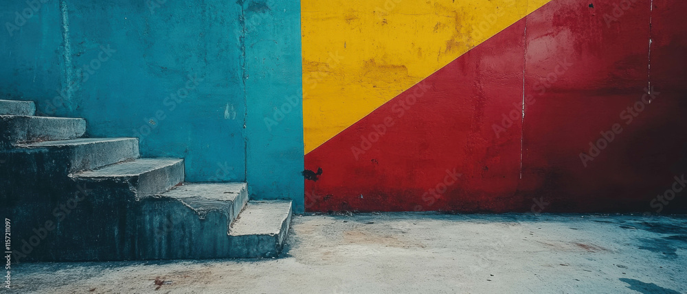 Naklejka premium Cinematic view of stained concrete wall with vibrant colors and unique textures