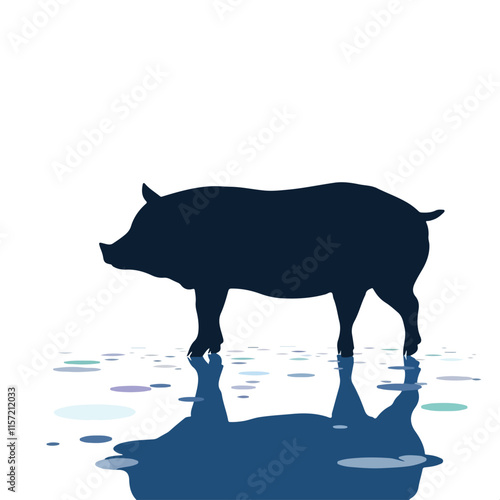 lack silhouette of a pig isolated on a white background. Animal illustration, farm animal, minimalist design, livestock concept