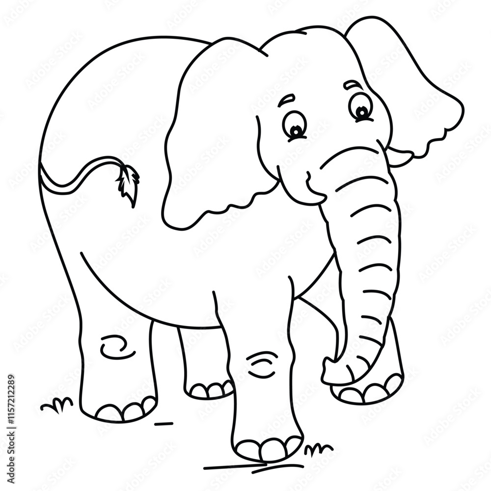cute cartoon hand drawn funny elephant coloring page. cute cartoon hand drawn funny elephant coloring page.