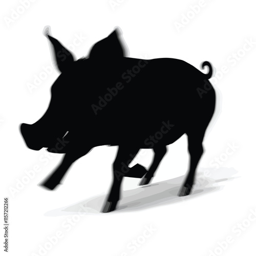 lack silhouette of a pig isolated on a white background. Animal illustration, farm animal, minimalist design, livestock concept