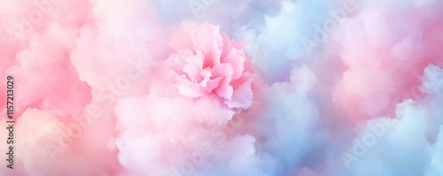 Explore a delicate watercolor-inspired depiction of dreamy clouds, emphasizing their artistic charm and grace This ethereal scene combines soft pink and blue hues with a gentle texture, creating a