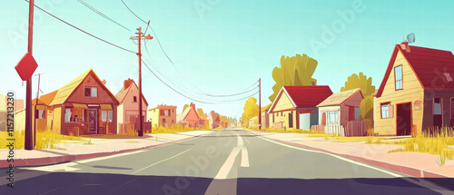 Fototapeta Naklejka Na Ścianę i Meble -  Quiet road through a small town lined with charming houses and colorful shops