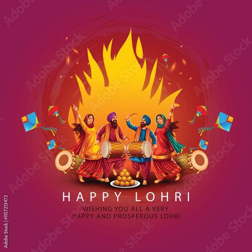 Happy Lohri festival of Punjab India background. abstract vector illustration banner design	