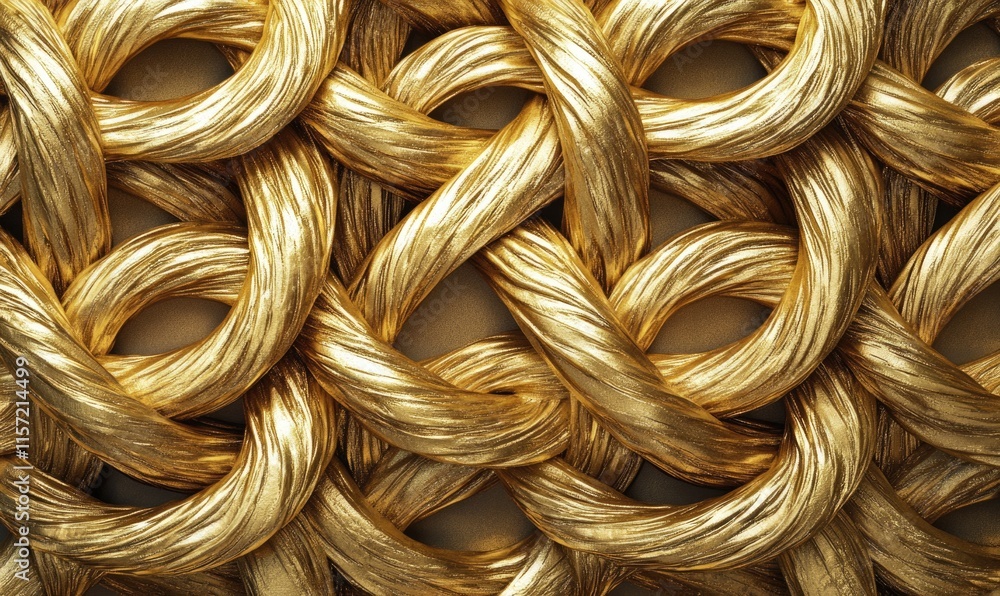 Gold colored string is woven together in a pattern Gold colored string is woven together in a pattern