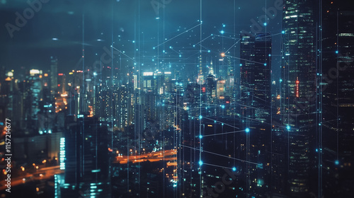 Wallpaper Mural Smart digital Innovation city with connection network reciprocity over the cityscape. of future smart wireless digital city and social media networking systems that connects people with in city Torontodigital.ca