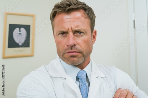 A doctor explaining the dangers of untreated hypertension, pointing to a chart showing the progression of heart disease photo