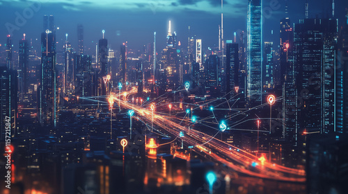 Wallpaper Mural Smart digital Innovation city with connection network reciprocity over the cityscape. of future smart wireless digital city and social media networking systems that connects people with in city Torontodigital.ca