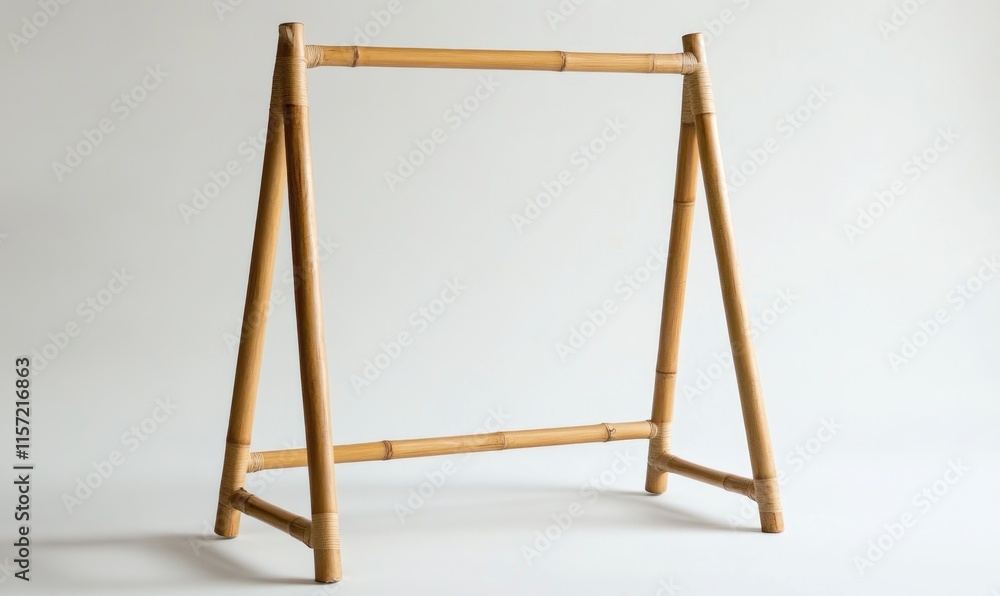 A bamboo stand with two legs and a horizontal beam A bamboo stand with two legs and a horizontal beam