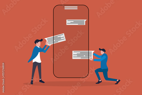 Business people communicate with mobile app. concept of Chat Mobile application for business, teamwork using technology to communicate or collaborate in work