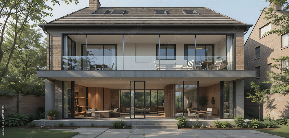 Fototapeta premium Historic Preservation and Modern Extension Prompt: Design a modern extension to a historic building that maintains the original character while integrating contemporary elements. 