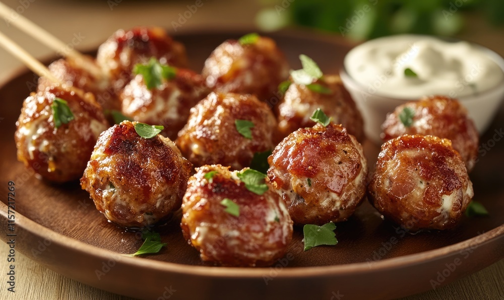 A plate of meatballs with parsley on top A plate of meatballs with parsley on top