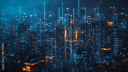 Wallpaper Mural Smart digital Innovation city with connection network reciprocity over the cityscape. of future smart wireless digital city and social media networking systems that connects people with in city Torontodigital.ca