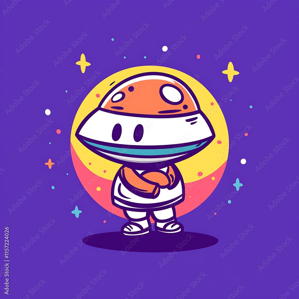 Cute cartoon alien in a UFO spaceship. Cute cartoon alien in a UFO spaceship.
