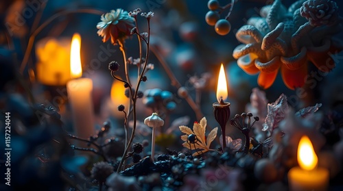 burning candles on the christmas tree
