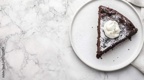 Delicious Chocolate Cake Slice with Whipped Cream on Plate