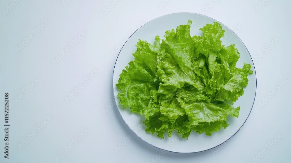 Fresh Green Lettuce Leaves on a White Plate Isolated on Surface Fresh Green Lettuce Leaves on a White Plate Isolated on Surface