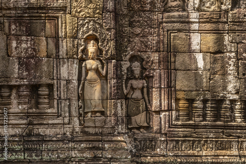 Ancient hindu Banteay Kdei khmer  ruined temple decorated with statues, Angkor Archaeological Park, Siem Reap, Cambodia photo