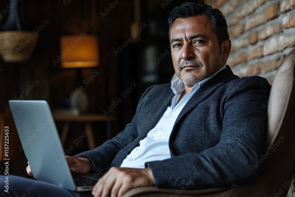A serious man in business attire works intently on his laptop indoors, surrounded by a sophisticated, warm ambiance, portraying focus and professionalism in his endeavor. A serious man in business attire works intently on his laptop indoors, surrounded by a sophisticated, warm ambiance, portraying focus and professionalism in his endeavor.