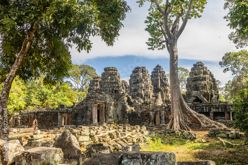 Ancient hindu Banteay Kdei khmer  ruined temple hidden in jungle, Angkor Archaeological Park, Siem Reap, Cambodia photo