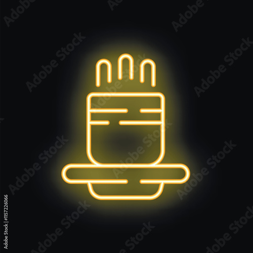 Yellow glowing neon icon of fiber optic cable with connectors, representing high speed internet connection